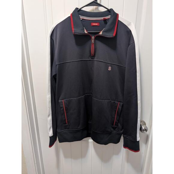 Izod Mens Large 1/4 Zip Pullover Jacket Navy Red White Blue Casual - Picture 1 of 8